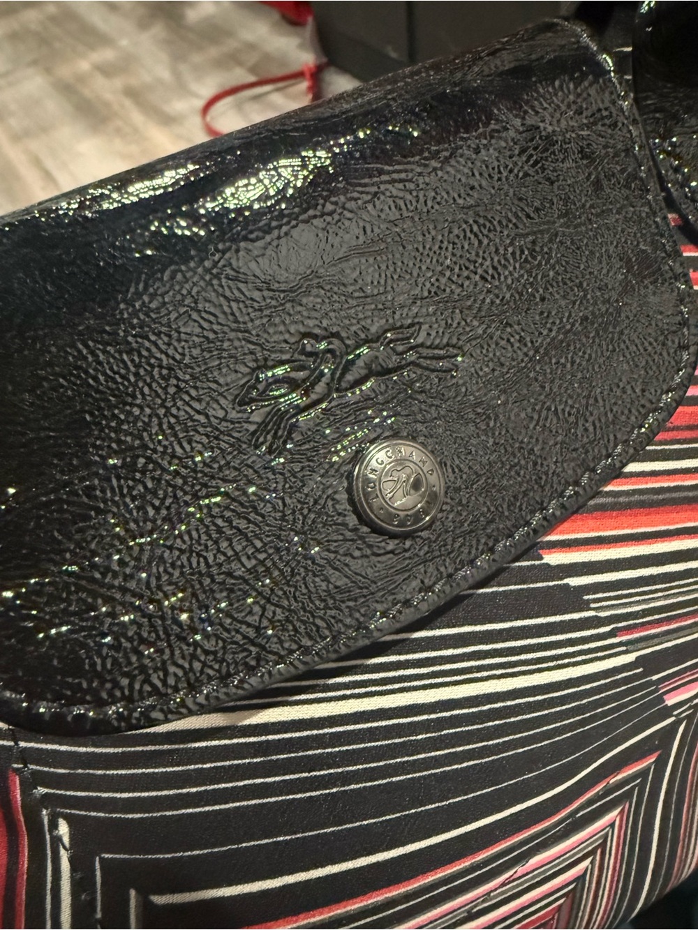Longchamp Op Art LRG Black and Multi-Color Shoulder Tote - Picture 4 of 5